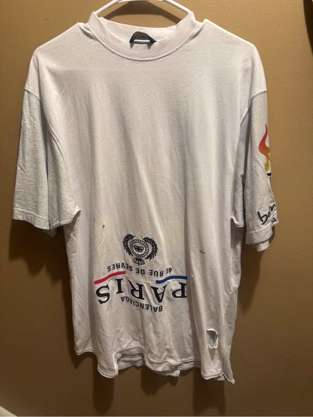 Balenciaga White Short Sleeve Tee with Multicolor Paris Print